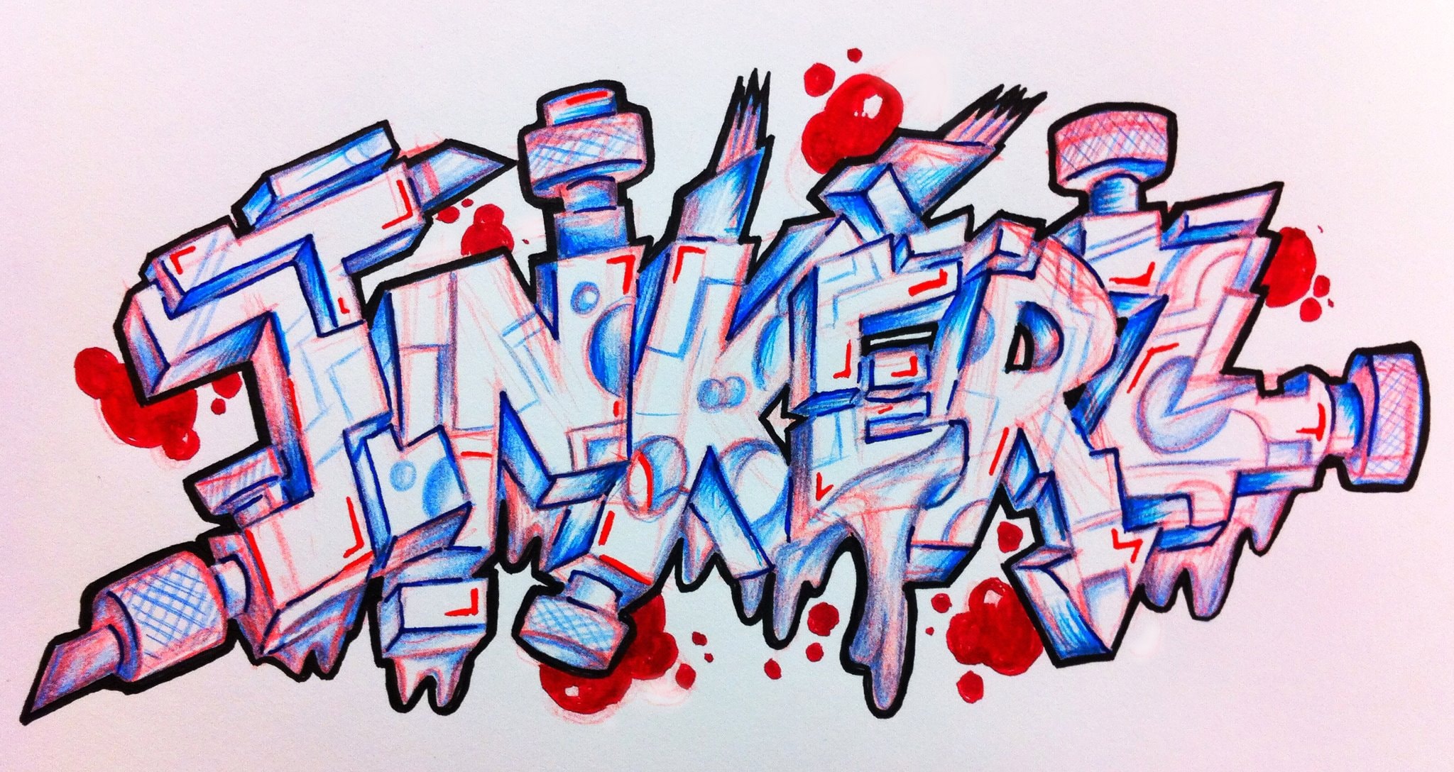 Colorful graffiti art with red accents