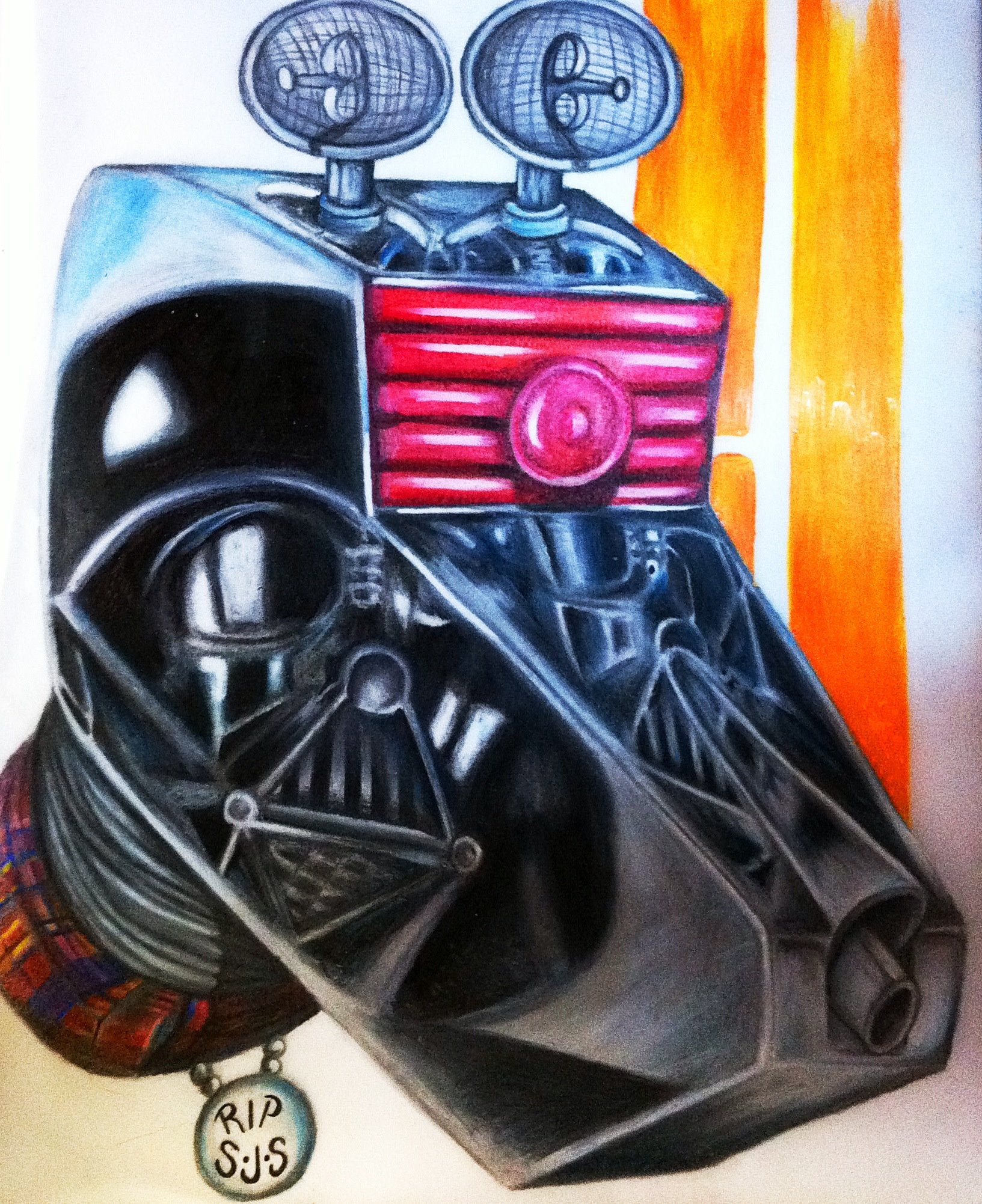 Darth Vader wearing vintage movie camera head